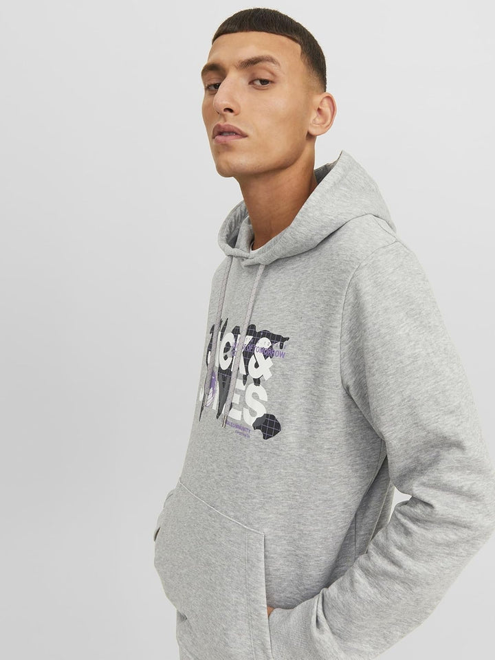 JACK & JONES Herren Jcodust Sweat Hood Sn Kapuzenpullover M Light Grey Melange/Detail:new Lgm, M Lig