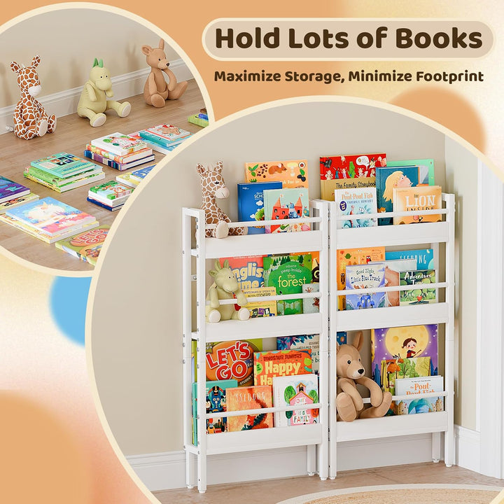 HAVLOTII Kinder Bücherregal Wandregal, 6 Ebenen, Weiss, Kinderzimmer | Kinder, zwei Montagearten Kin