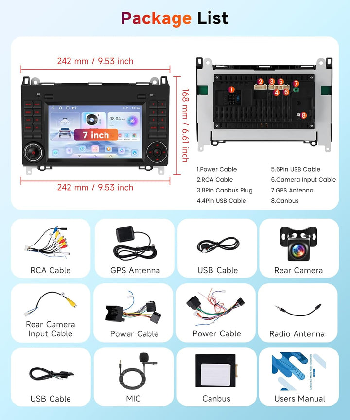 【2+64G】 Hodozzy Carplay Autoradio für Mercedes Benz B200 W169 W245 Viano,7 Zoll Touchscreen mit Andr