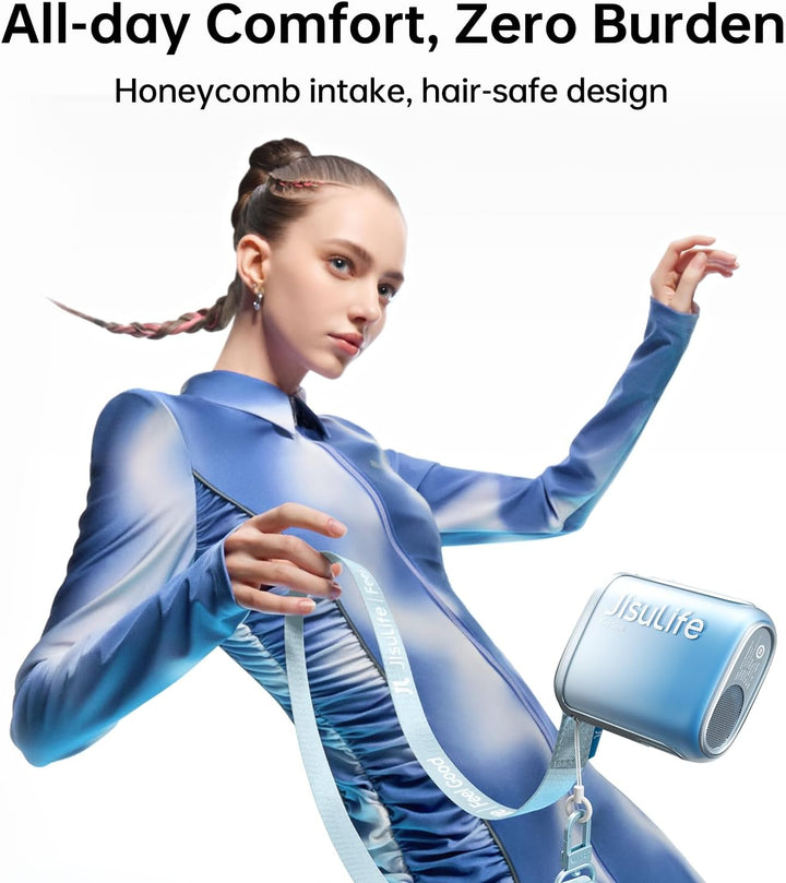 JISULIFE Nackenventilator, 100 Geschwindigkeiten, Mini-Tragbarer Hüftventilator, 16 Stunden, 4500 mA
