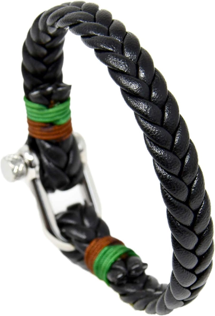 Leder Armband Schwarz für Herren - Handgefertigt - Hochwertiges Echtes leder - Silberpolierter Edels
