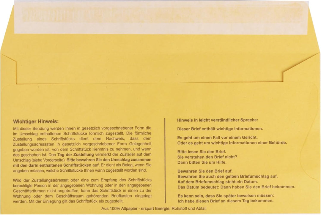 Innere Postzustellungshüllen 500 Stück Förmliche Zustellung Postzustellungsumschläge Menge wählbar 5