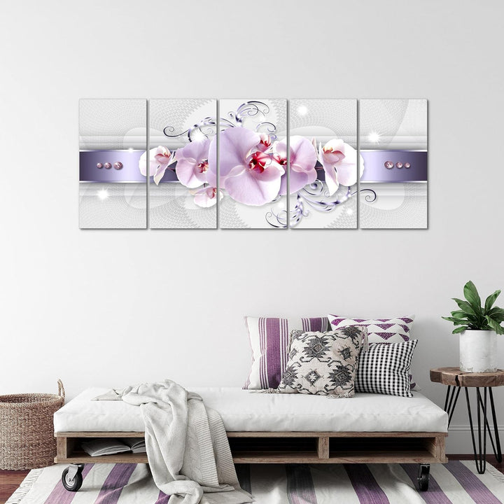 Runa Art Wandbild XXL Blumen Orchidee Wohnzimmer Schlafzimmer 200 x 80 cm Grau Violett 5 Teilig - Ma