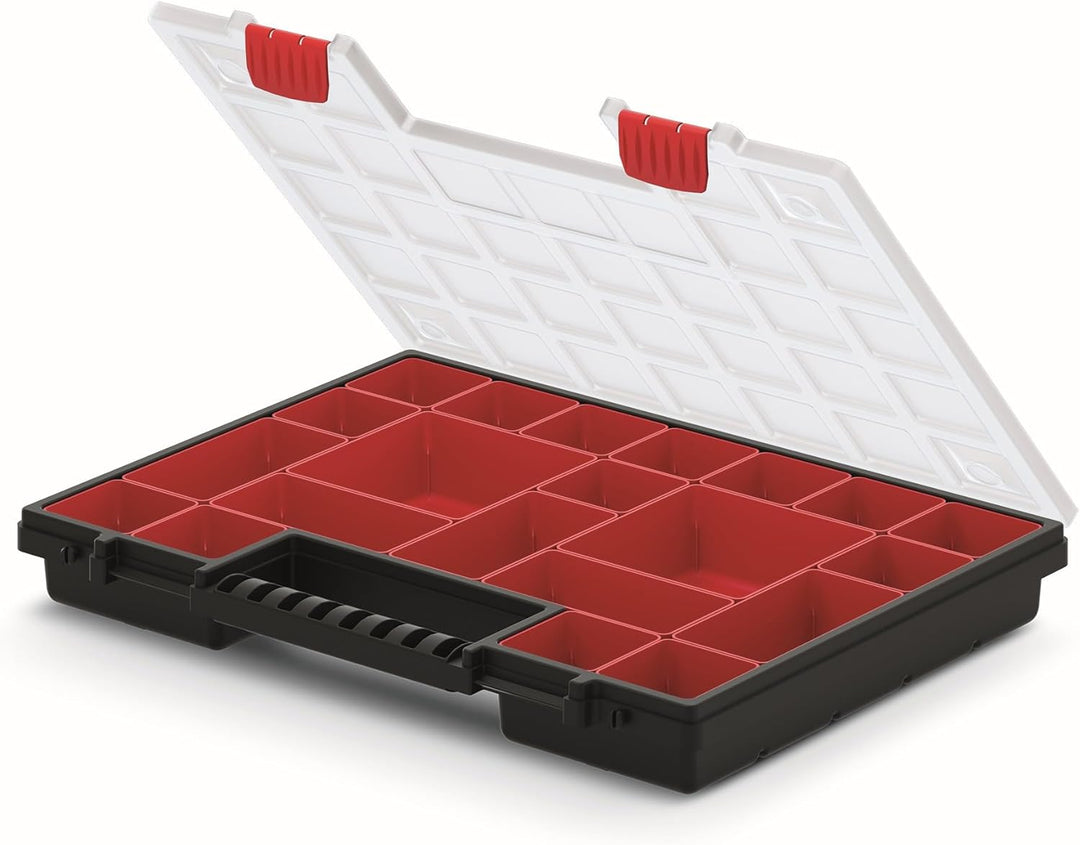 Mivos Doppelseitig Sortimentskasten 399 x 303 x 100 mm - 2 Seitig Sortierkasten Kleinteile mit 42 Ei