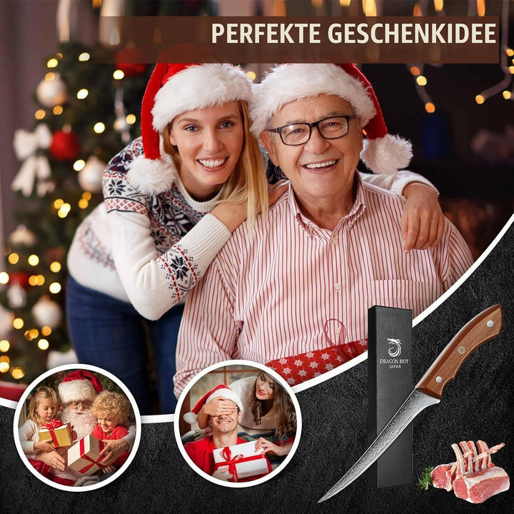 DRAGON RIOT Ausbeinmesser profi, Fleischmesser extrem Scharf Damastmesser mit Ergonomischer Griff, D