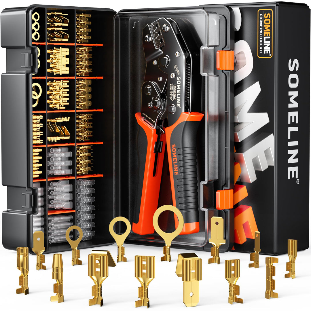 Crimpzange Flachsteckhülsen Set Crimpwerkzeug kabelschuhe mit 240 stück Spade Flachstecker für 0.25-
