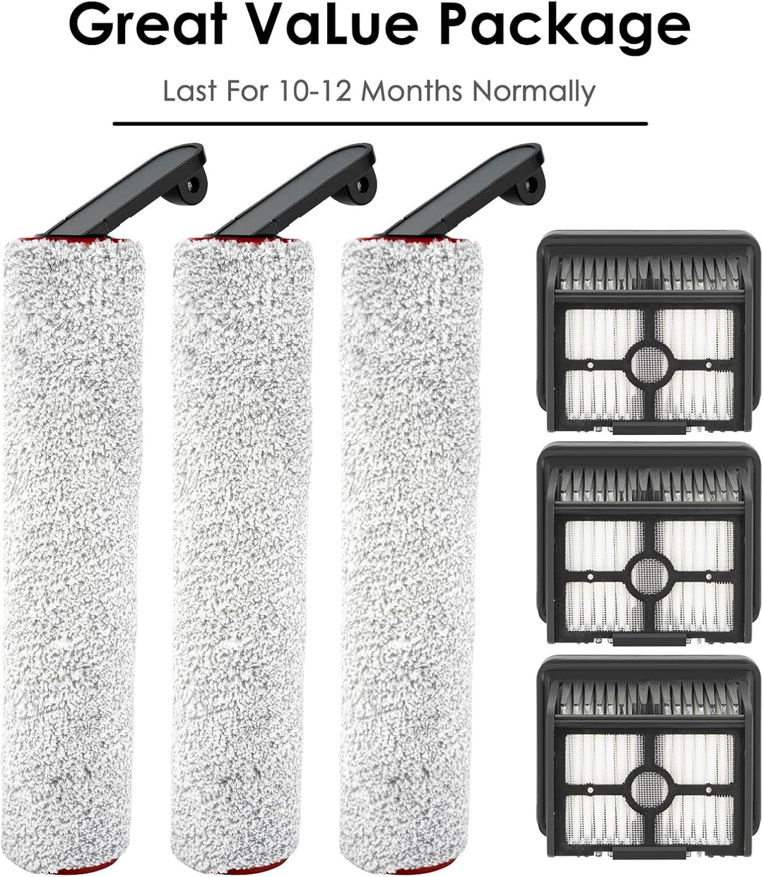 (6 Stück) H12 Pro Ersatz Bürstenrollen und HEPA Filter für Dreame H12 Pro, H12 Dual schnurlosen Nass