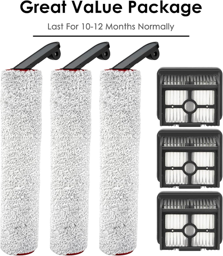 (6 Stück) H12 Pro Ersatz Bürstenrollen und HEPA Filter für Dreame H12 Pro, H12 Dual schnurlosen Nass