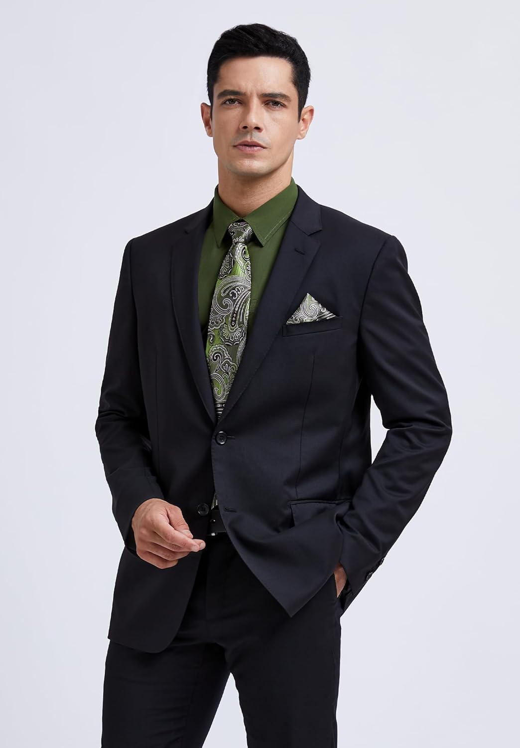 HISDERN Herren Hemd Langarm Einfarbige Hemden mit Krawatte und Taschentuch Formelle Businesshemd Hoc