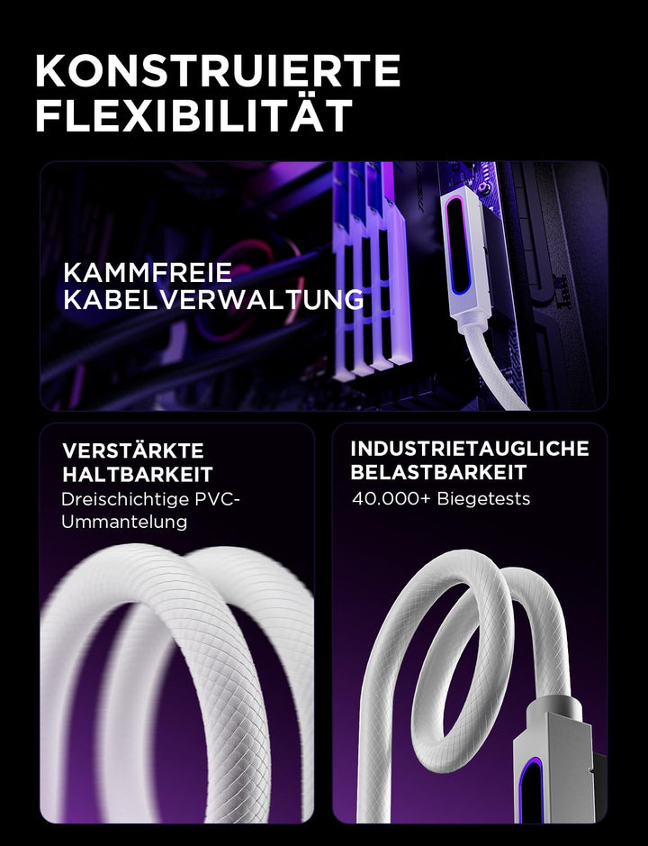 AsiaHorse Hydrus 24-Pin ATX Verlängerungskabel [TYP L - NACH UNTEN GEWINKELT], 90° Stecker nach unte