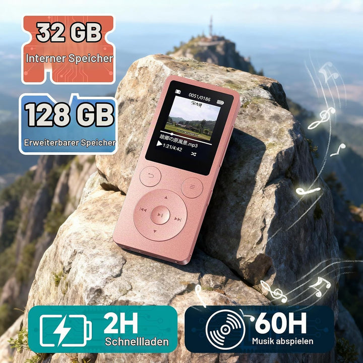 32GB MP3 Player Bluetooth 5.3 &amp; Lautsprecher – Upgrade mit physischen Tasten (Zurück, Menü, Lautstär