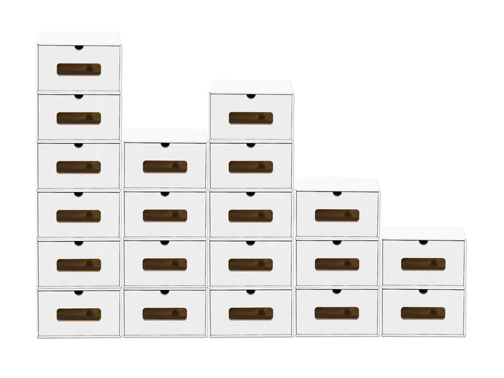 BigDean 20x Schuhaufbewahrung mit Sichtfenster 34,5x23x13,5 cm weiss | Aufbewahrungsbox Stapelbar St