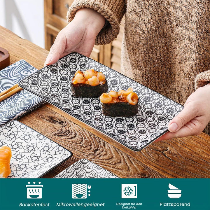 vancasso Servierplatten Porzellan, Haruka 4 teilig rechteckige Teller Set aus Porzellan, Servierplat