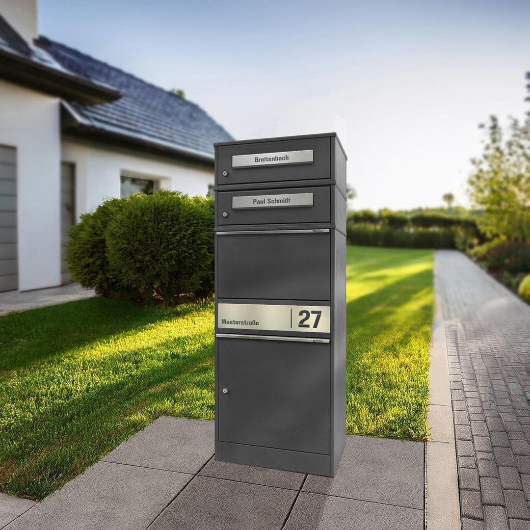 Metzler Paketbox mit 2 Briefkästen – 2er Briefkasten mit Paketfach & Namensgravur, Personalisierte B