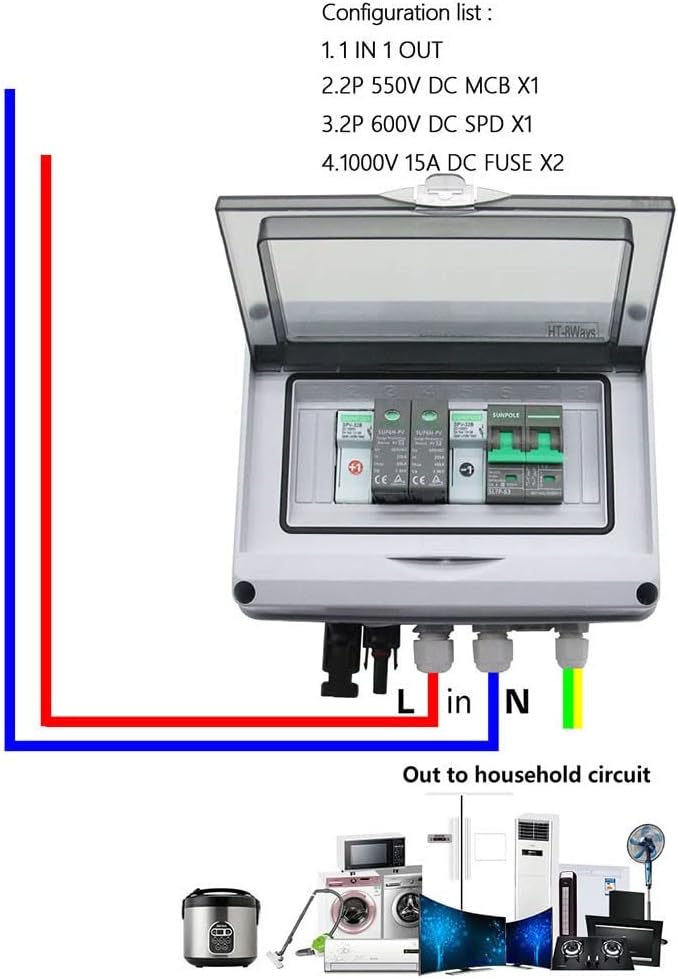 Solar-PV-Kombinierbox, 550 V, 1-in-1-Ausgang, 1-saitig, Solar-PV-Kombinationsbox, Schutz, wasserdich