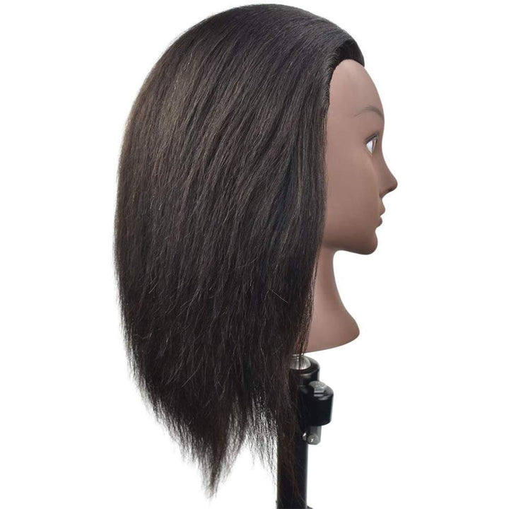 Afro-Mannequin-Kopf aus 100% Echthaar, Friseur-Trainingskopf für Kosmetologie, Puppenkopf (Tischklem
