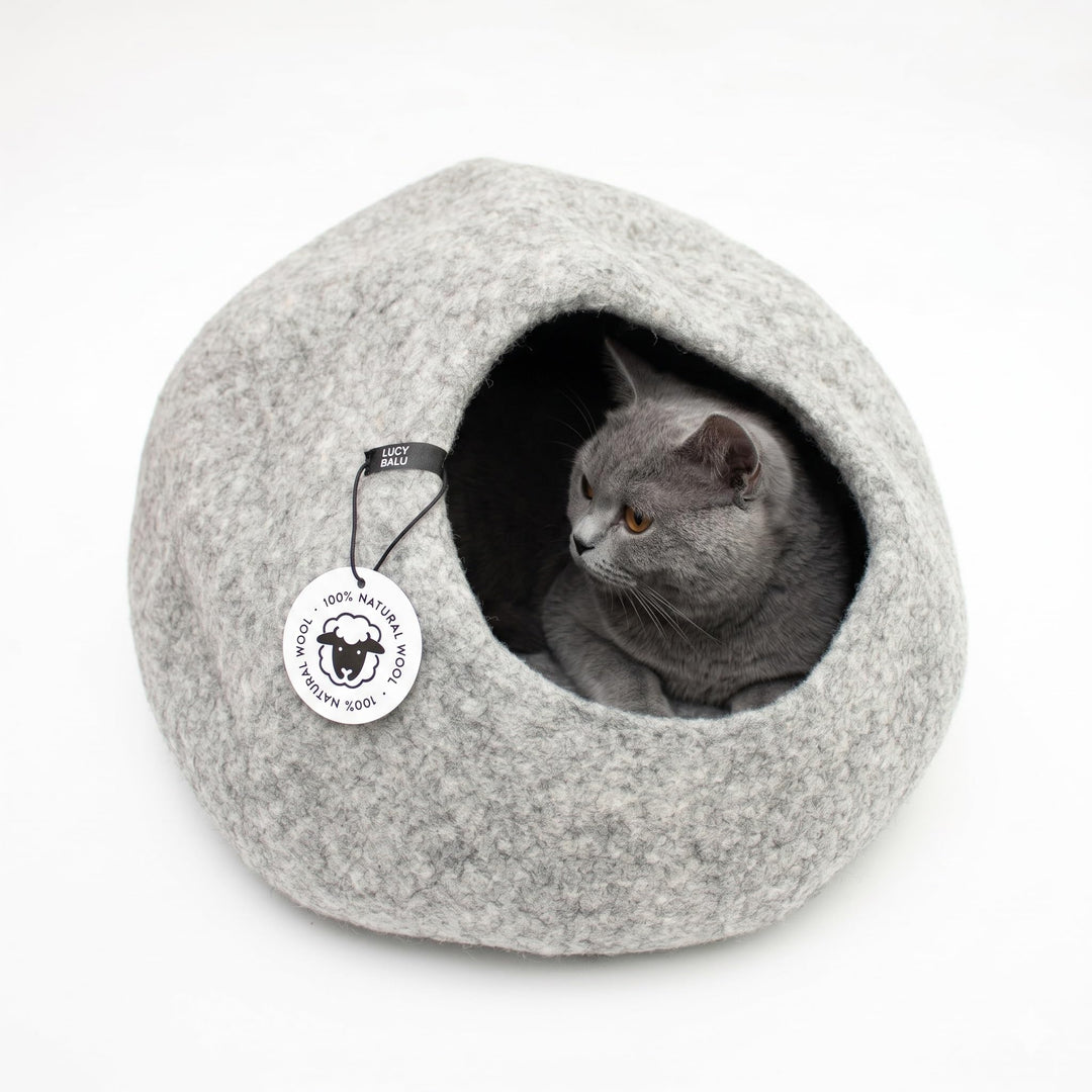 LucyBalu® Premium Katzenhöhle aus Filz | Natürliches Katzenbett aus 100% Flauschiger Wolle | Filzhöh