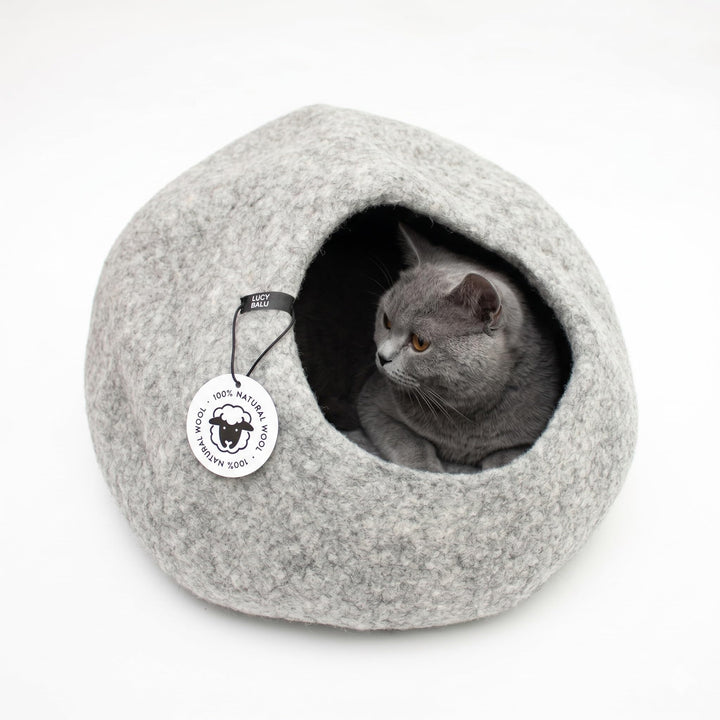 LucyBalu® Premium Katzenhöhle aus Filz | Natürliches Katzenbett aus 100% Flauschiger Wolle | Filzhöh