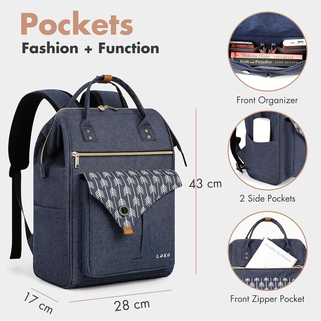 Lekesky Rucksack Damen Laptop Rucksack 15,6 Zoll Schulrucksack Daypack mit Anti Diebstahl Tasche für