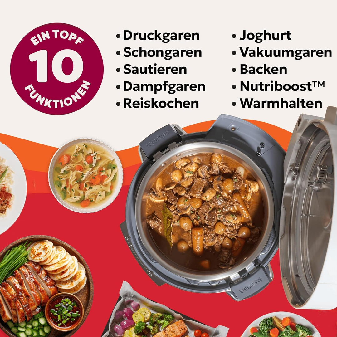 Instant Pot Pro 10-in-1-Multikocher 5,7 l – Weiss, Schnellkochtopf, Schongarer, Reiskocher, Sauteuse