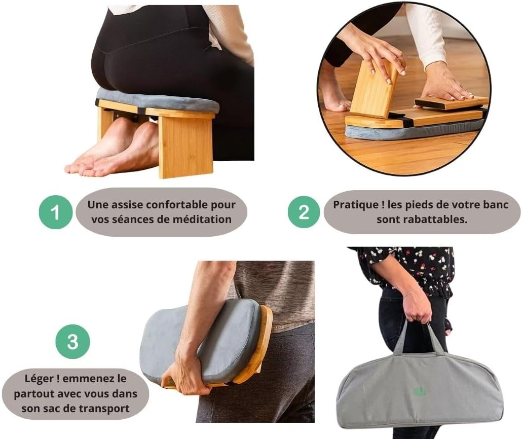 Meditationsbank, faltbar, Lotusgrau, mit Kissen und Tasche