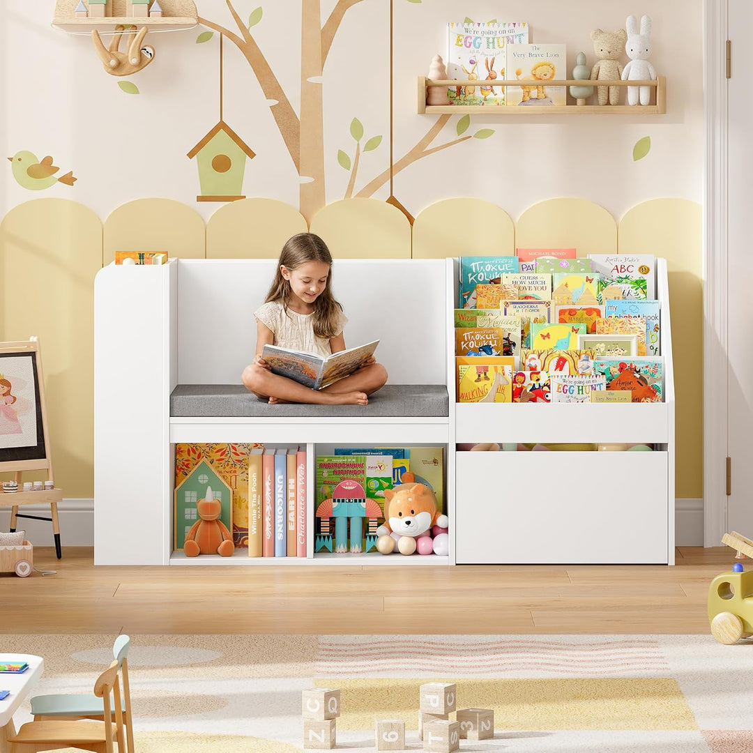 HOCSOK Kinderregal, Bücherregal Kinder mit Boxen auf Rollen, Spielzeugregal Kinderregal Aufbewahrung