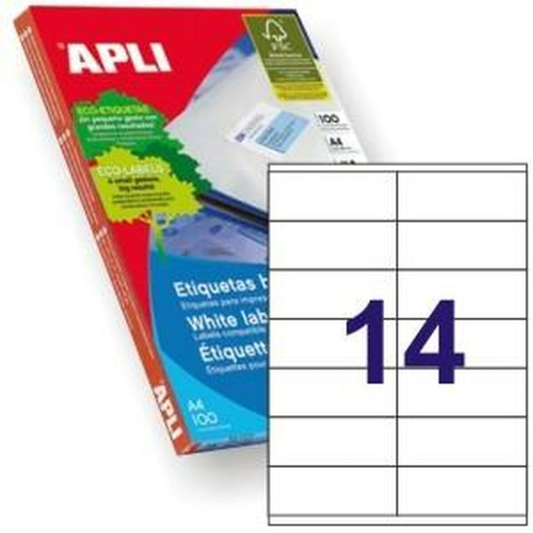 Apli 002604 - Pack 100 weiβe Etiketten für Drucker 105X40 105 x 40 mm 100 Blatt, 105 x 40 mm 100 Bla