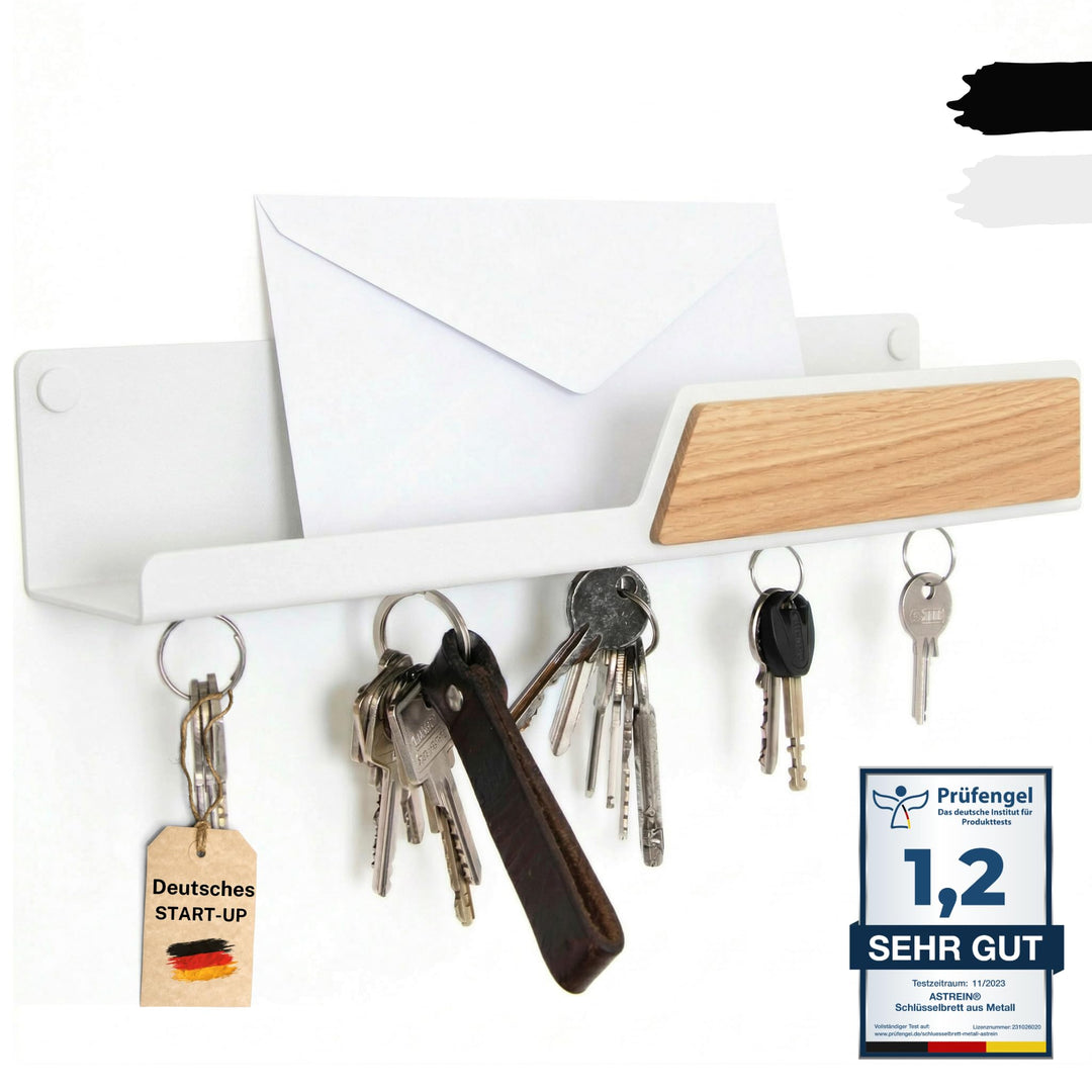 Astrein® | Schlüsselbrett Magnetisch | Schlüsselboard aus Holz | Eiche | Schlüsselhalter mit Ablage
