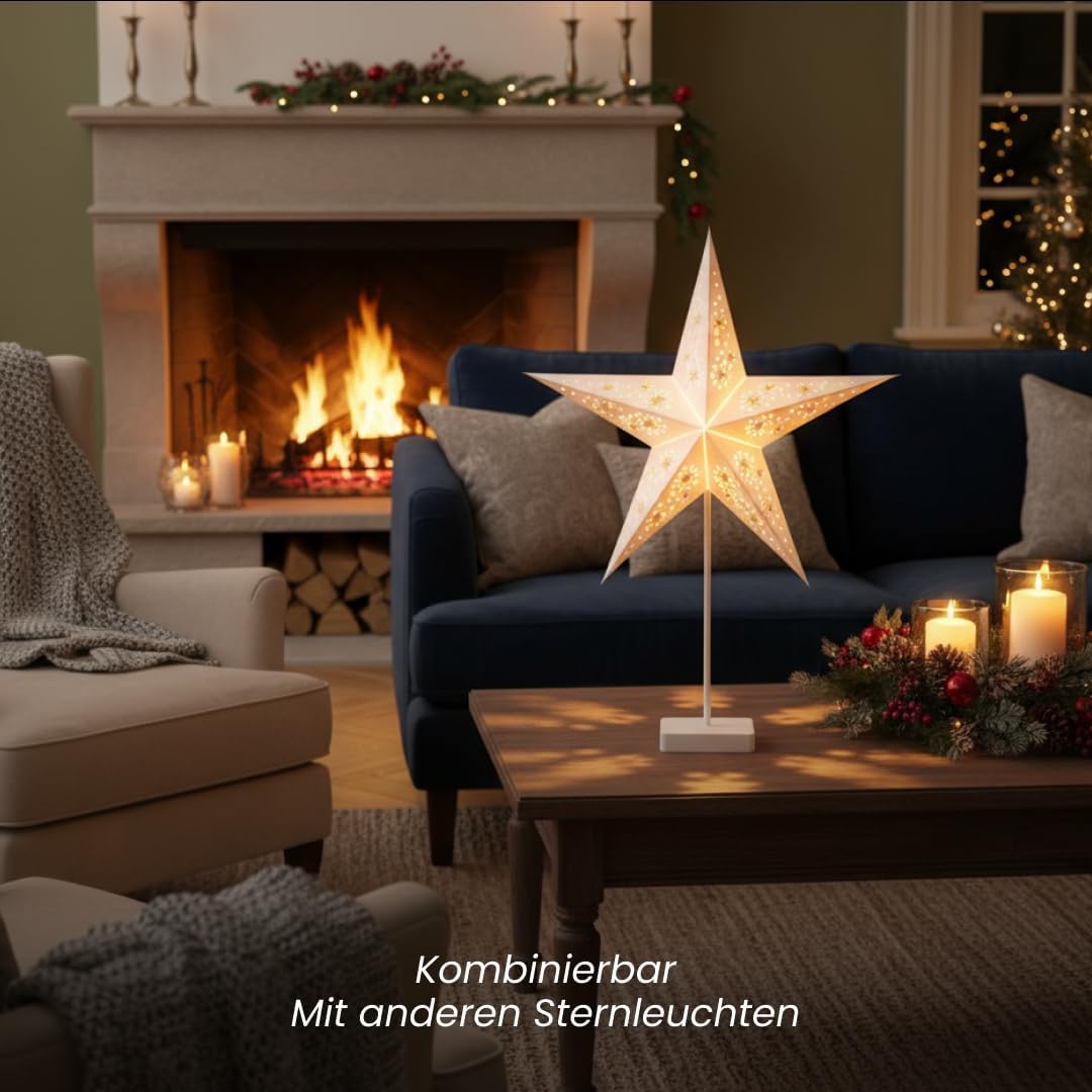 Star Trading Weihnachtsstern 60 cm – Papierstern mit stabilem Fuss, 10 warmweissen LEDs, batteriebet