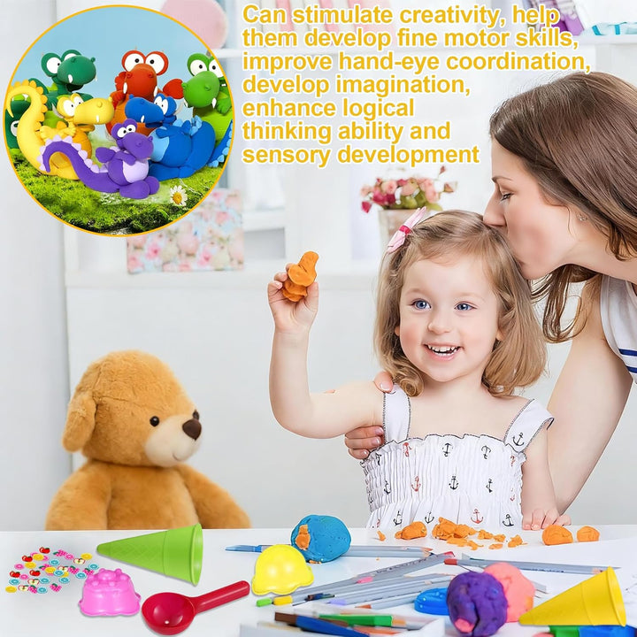 Modelliermasse Set 64 Farben Lufttrocknende Magische Knete Kinder Bastelmasse DIY Zubehör Farbmischu