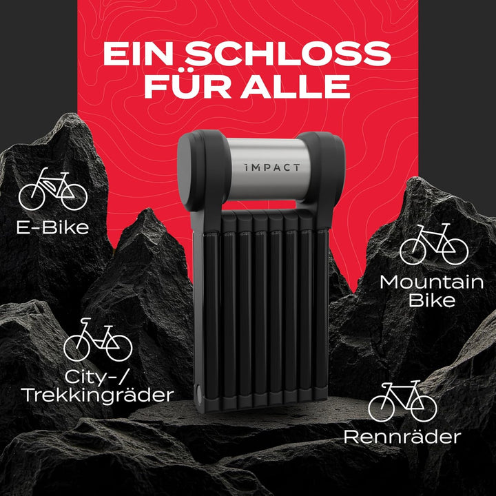 IMPACT® Fahrradschloss 65 cm – Sicheres & leichtes Faltschloss Fahrrad mit Gummibeschichtung, kompak