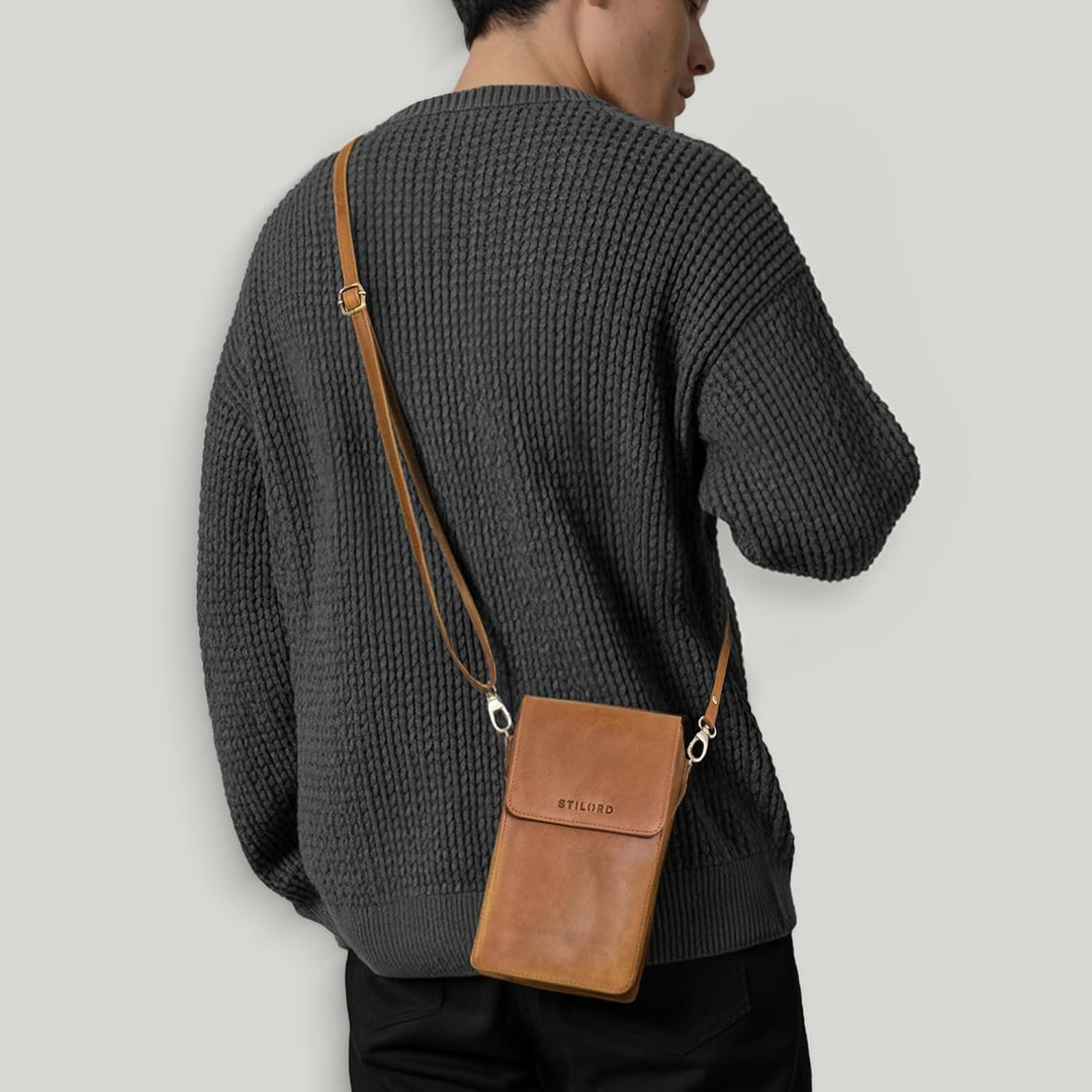 STILORD "Imola Echtleder Handytasche 7 Zoll Damen Herren Vintage Umhängetasche Brustbeutel Leder Dam