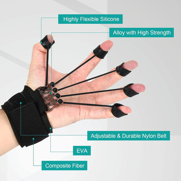 4 Pack Fingertrainer mit Armband，(20lb, 40lb, 60lb, 75lb) 4 in 1 Finger Extensor Exerciser Handgriff
