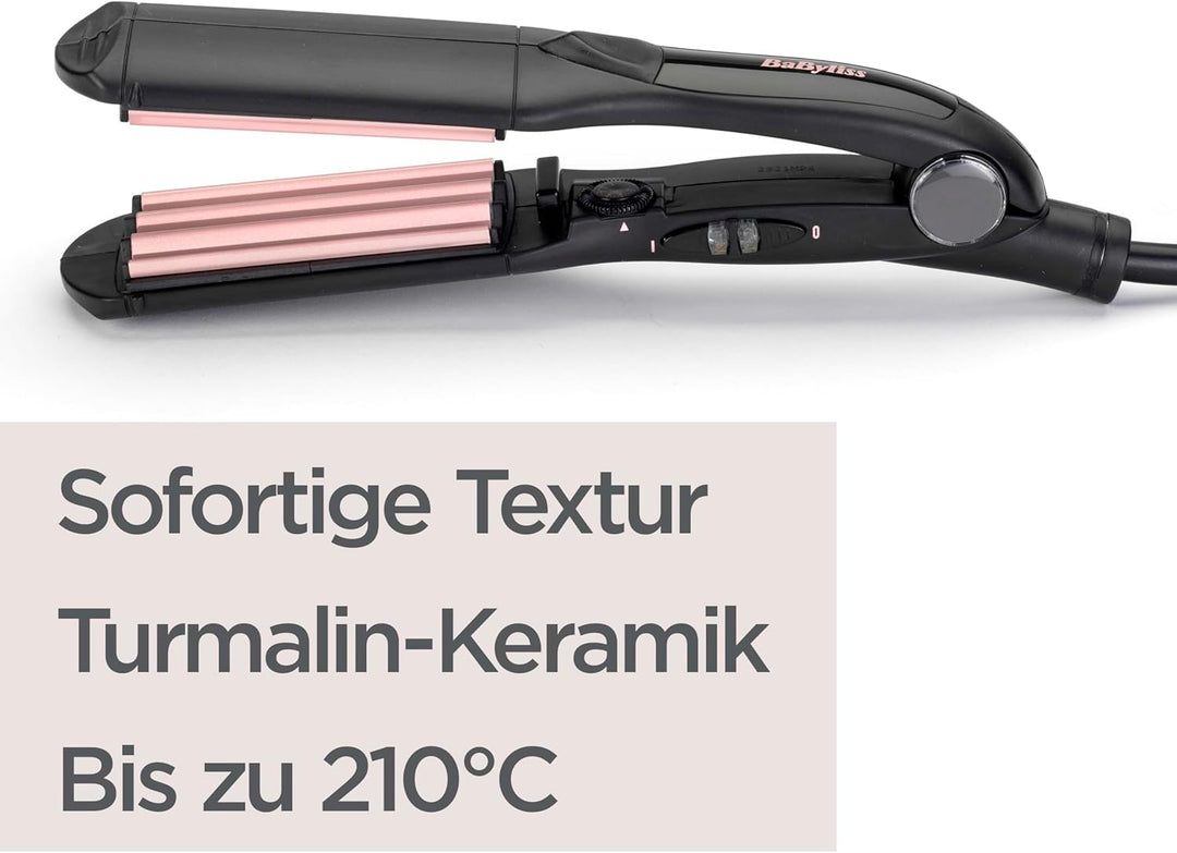 BaByliss The Crimper Kreppeisen mit 10 Temperaturstufen bis 210°C und Abschaltautomatik In rosa Schw
