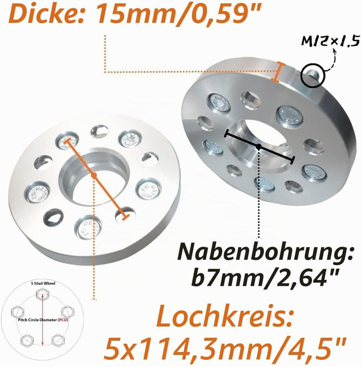 JINGLING KJ 5 Lug Spurverbreiterungen PCD 5 x 114,3 Nabenbohrung 67 mm geschmiedet 2 Stück Thickness