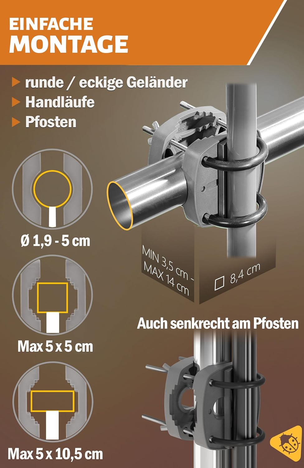 4smile Sonnenschirm Balkon 3-in-1 SET SunnyJoy, Beige - UPF 50+ Sonnenschirm Ø 180 cm + Sonnenschirm
