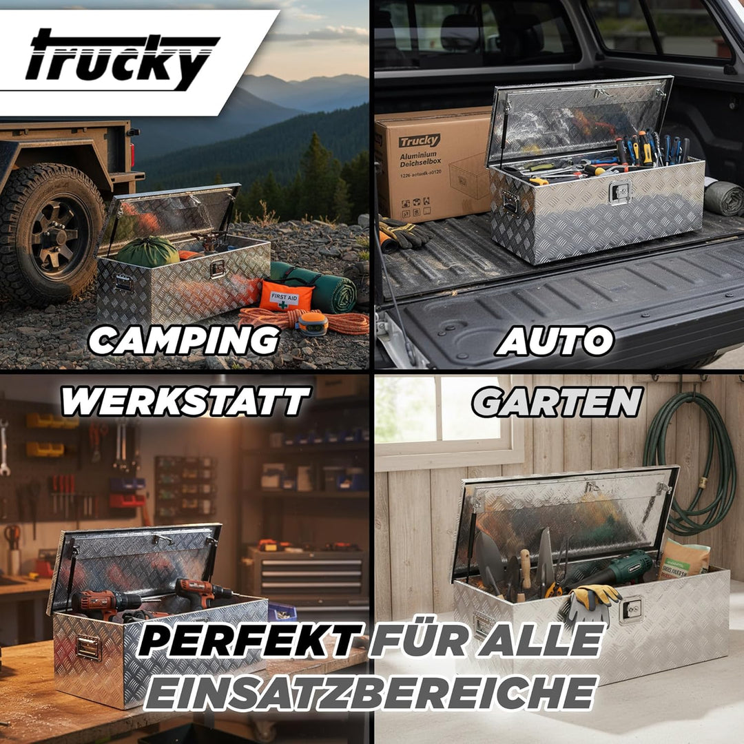 Trucky Truckbox aus Aluminium, Modell D160, 109 x 40 x 38 cm, Abschliessbar, Robustes Riffelblech, i