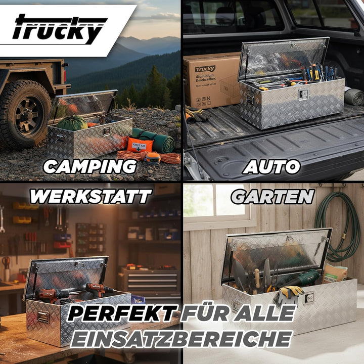Trucky Truckbox aus Aluminium, Modell D160, 109 x 40 x 38 cm, Abschliessbar, Robustes Riffelblech, i