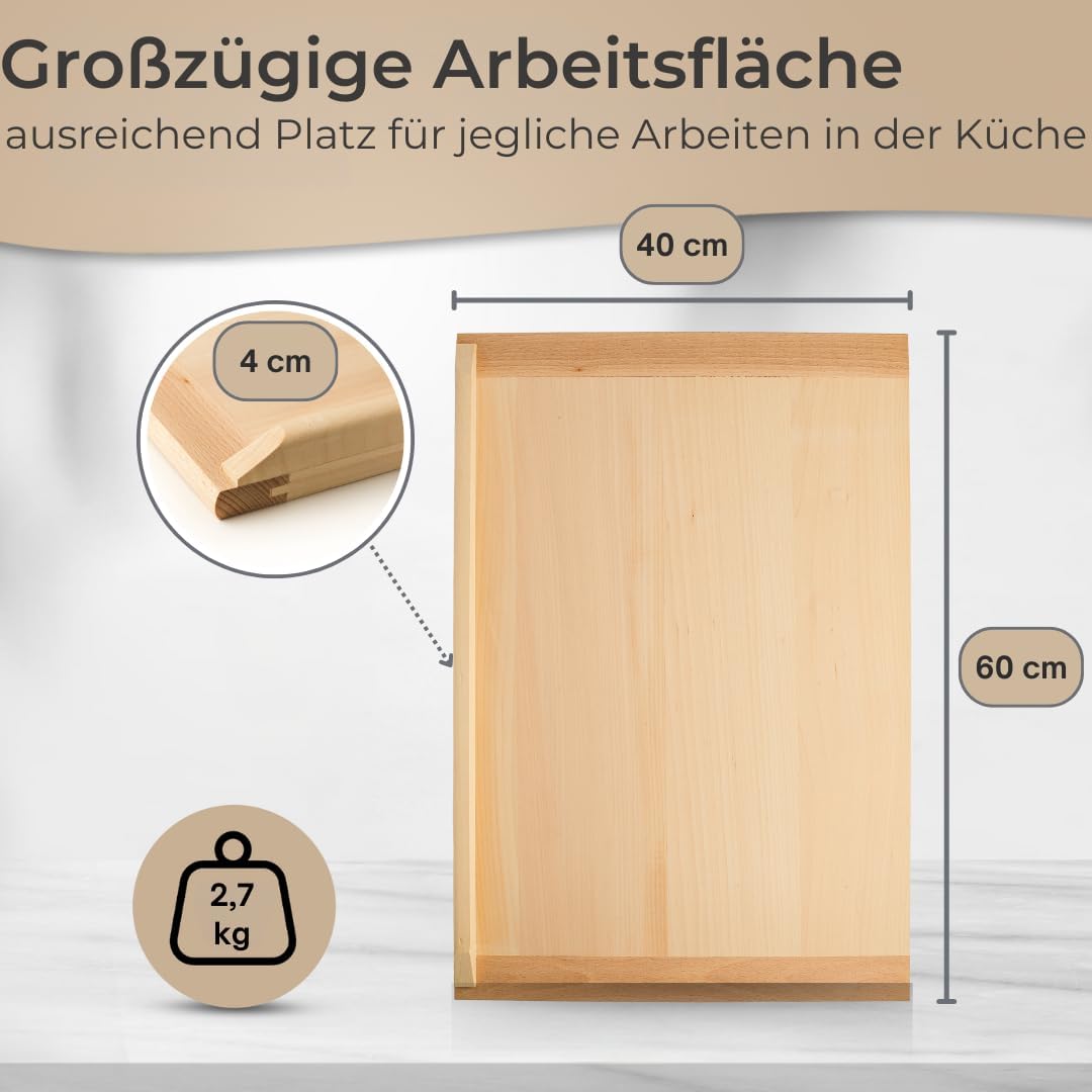 Made in EU Topanbieter999 Backbrett Lindenholz 60x40 cm - Vielseitiges Schneide- und Arbeitsbrett fü