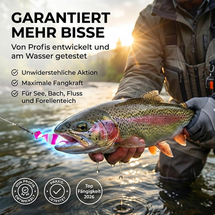 Njord Kalastus Messeneuheit 2024 Spoons Forelle Mega Twist 10 Stück in Spoonbox | Forellen Angeln Sp