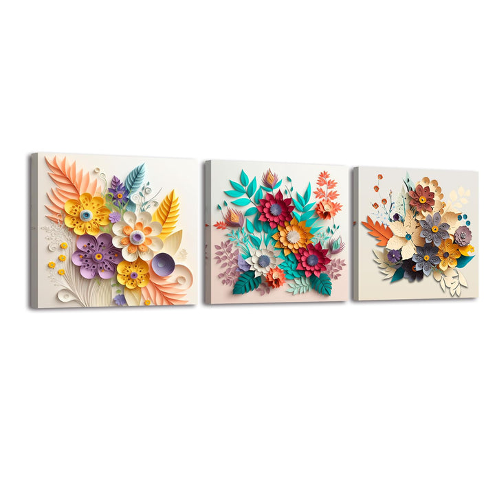 Piy Painting 3 Stk. Leinwand drucken, Elegante Blumen Bilder moderne Gemälde, Blume Wandbilder Leinw
