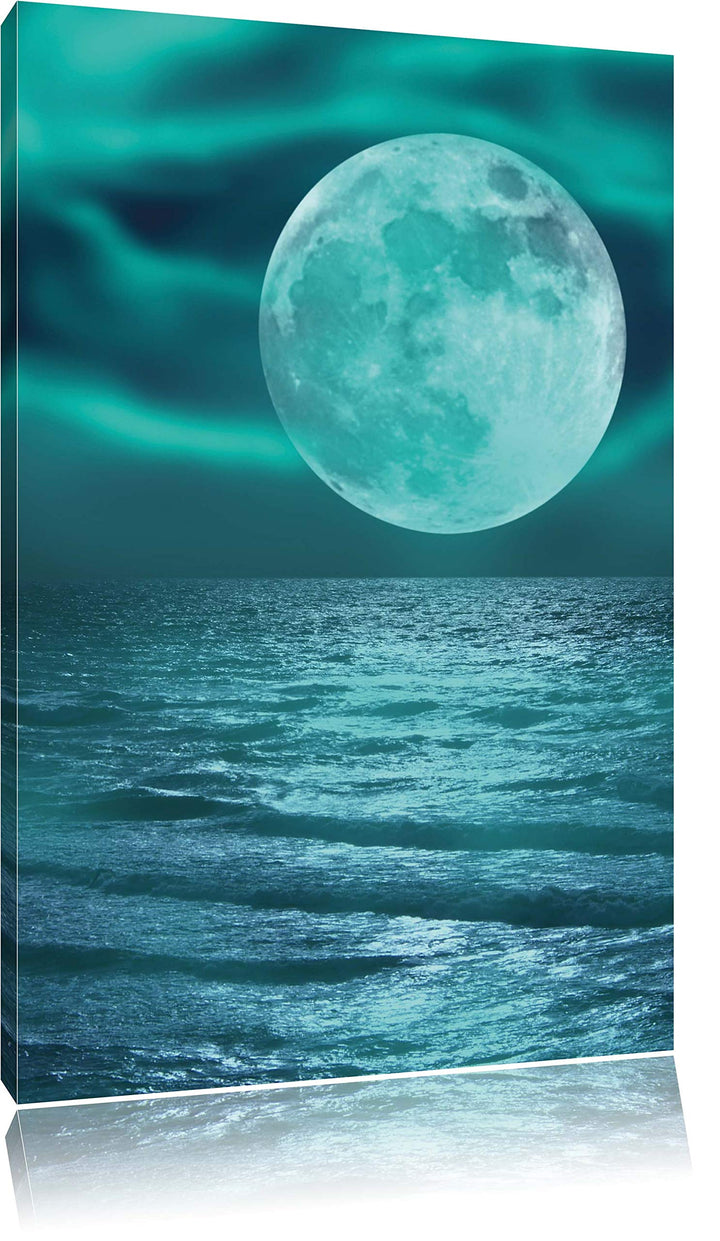 Pixxprint ruhiges Meer mit Vollmond als Leinwandbild/Grösse: 100x70 / Wandbild/Kunstdruck/fertig bes