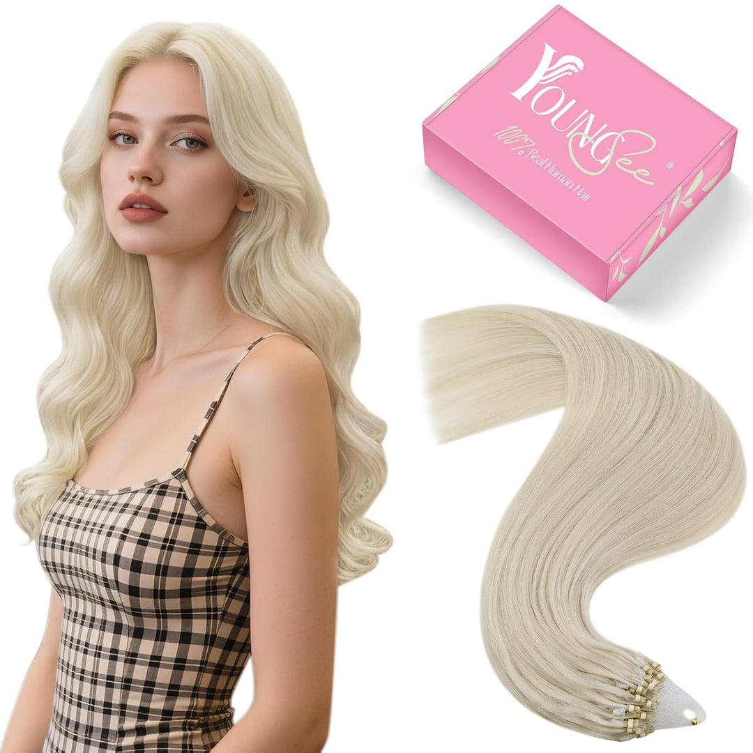 YoungSee Extensions Echthaar Microring Blond 40cm Microring Extensions Echthaar 1g Microring Hair Ex
