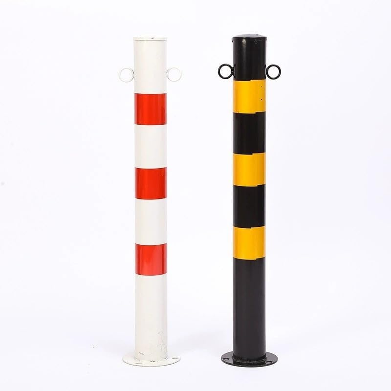 Absperrpfosten Metall Rot-Weiss Ø76mm H750mm 2 Ösen zum Stahl Robust Standfuss Stabil Park Poller Se
