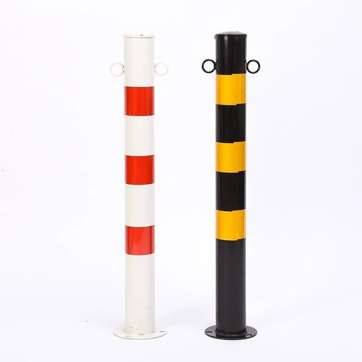 Absperrpfosten Metall Rot-Weiss Ø76mm H750mm 2 Ösen zum Stahl Robust Standfuss Stabil Park Poller Se
