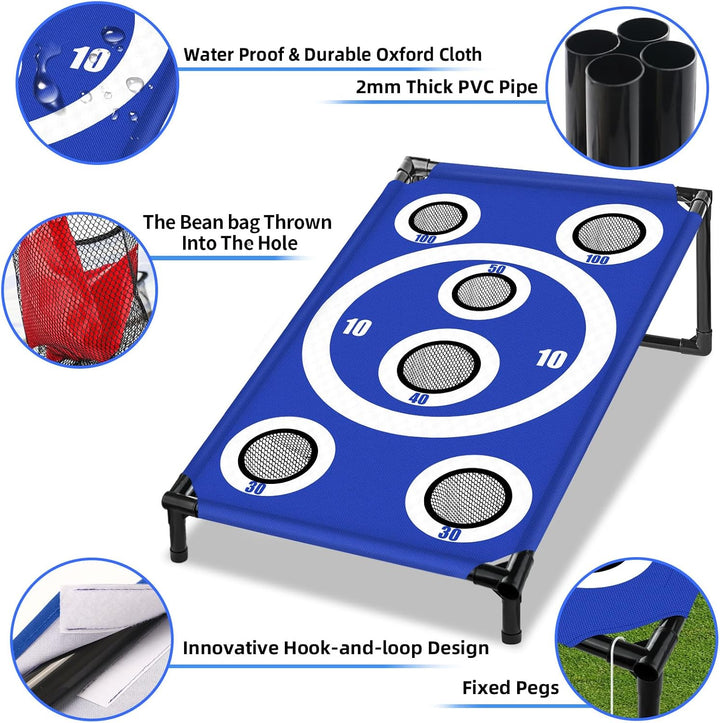 NZQXJXZ Cornhole Spiel Outdoor, Tragbar Cornhole Toss Set mit 8 Cornhole Säckchen und Tragetasche, I