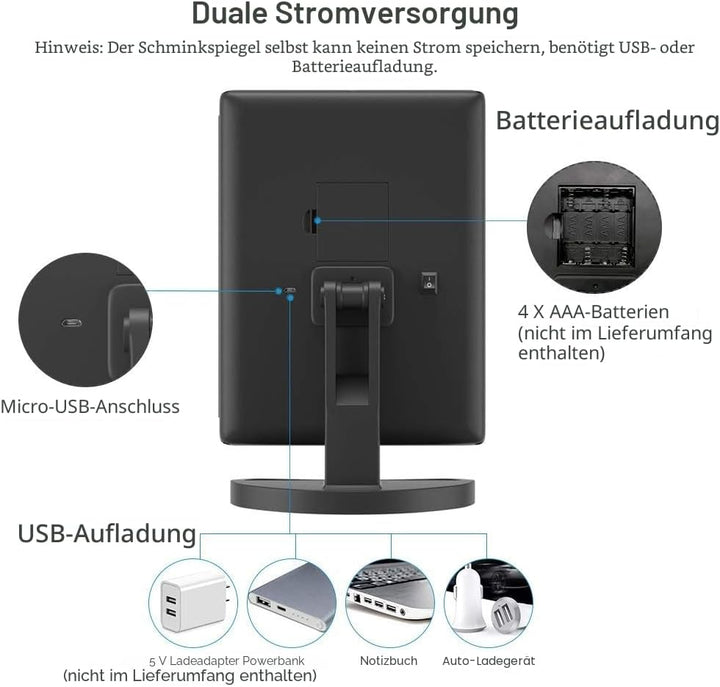 WEILY Kosmetikspiegel mit 21 LED Licht und 2X/ 3X Vergrösserung, USB und Batterie Dual Power Modus,
