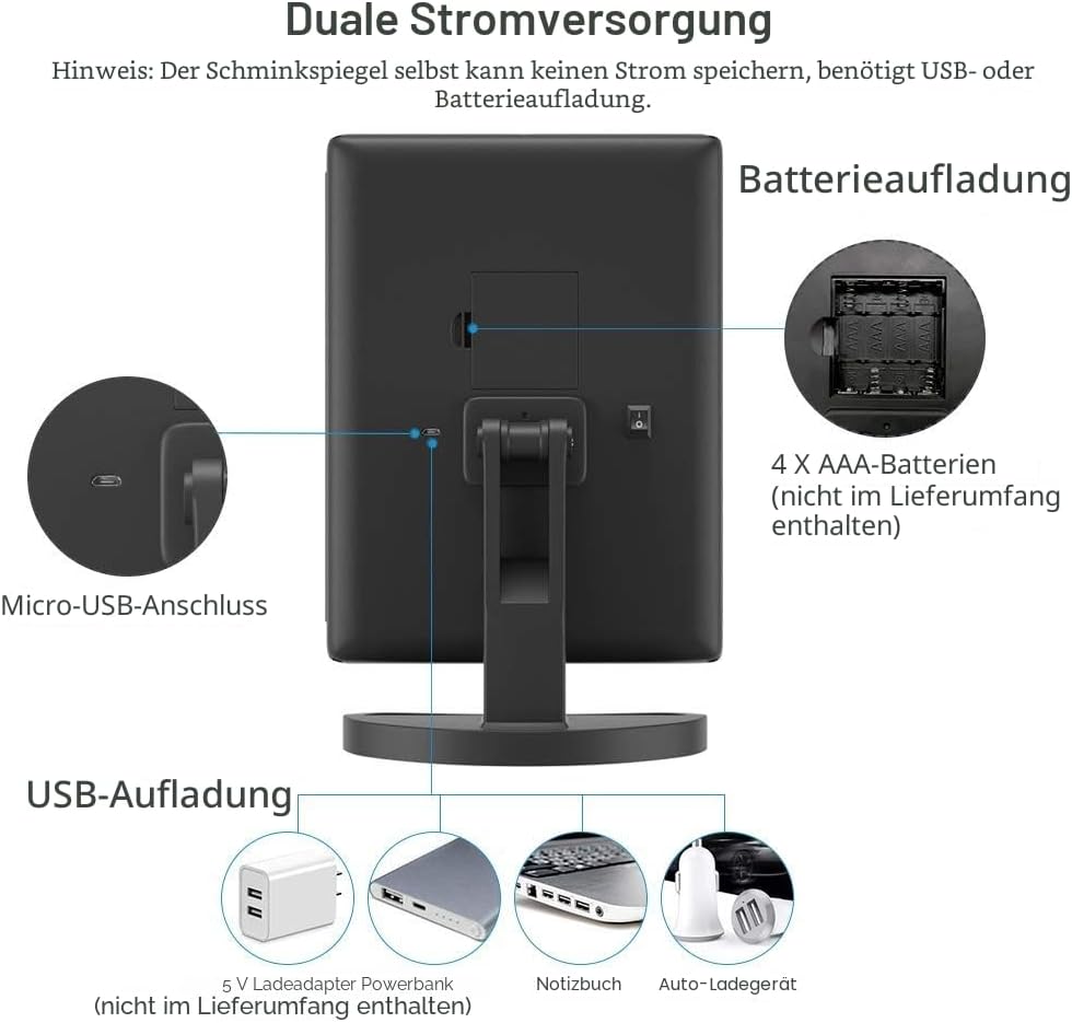 WEILY Kosmetikspiegel mit 21 LED Licht und 2X/ 3X Vergrösserung, USB und Batterie Dual Power Modus,