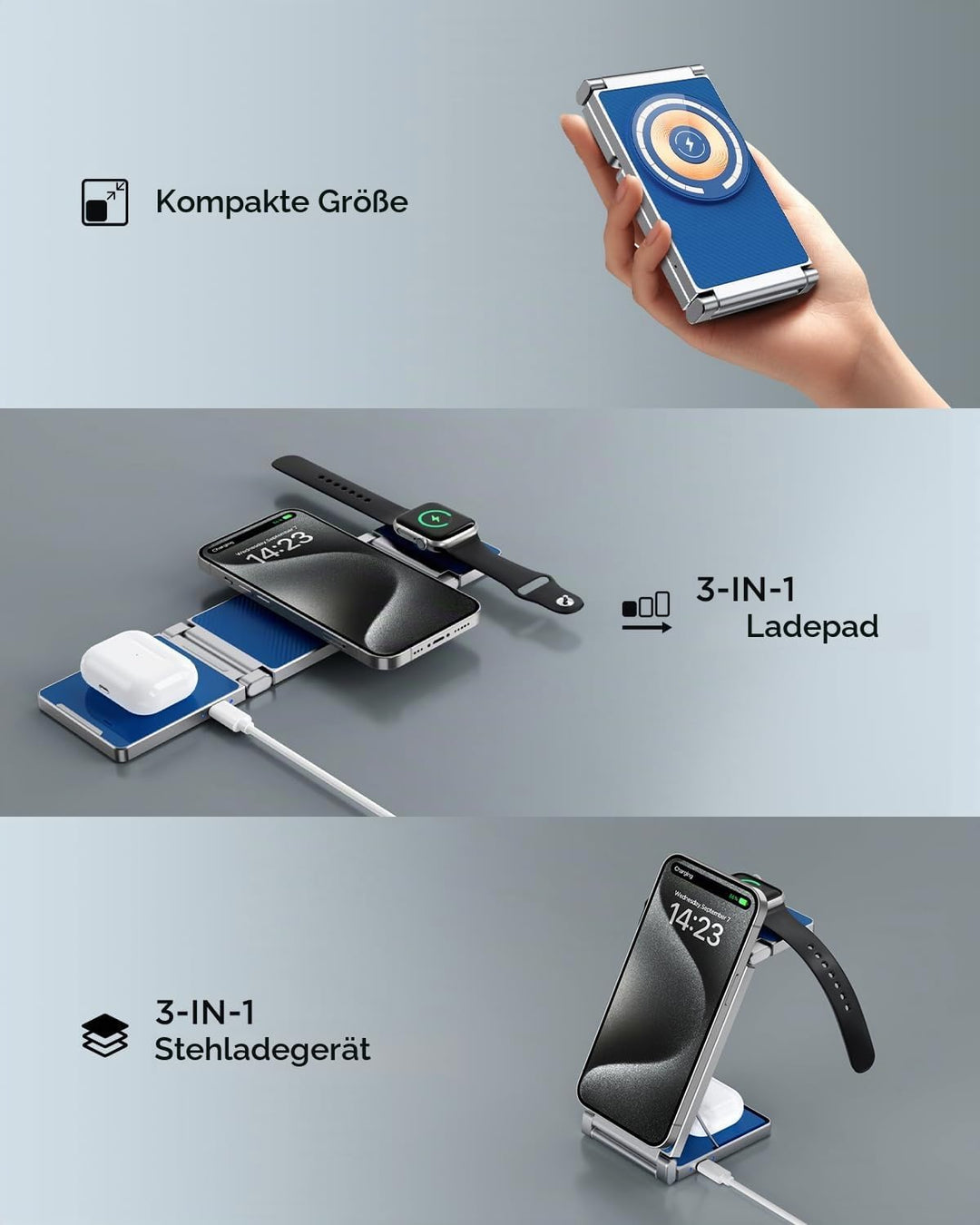 Kabelloses Ladegerät,Hohosb 3 in 1 Zinklegierung Faltbar Magnetische Ladestation[Kompatibel mit Mags