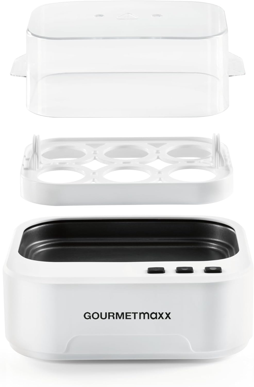 GOURMETmaxx Sprechender Eierkocher für 6 Eier | Design Egg Cooker mit Eierstecher, Messbecher & Spra